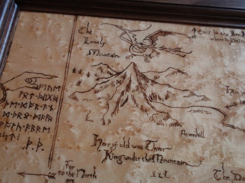 Vypalovaná mapa - Erebor dárek obraz mapa pán k narozeninám prstenů intarzie na vánoce erebor hobitt 