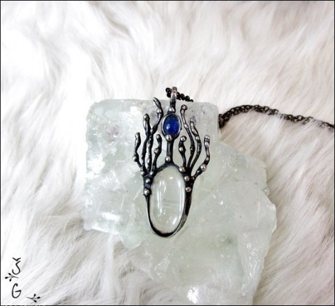 Náhrdelník - cristalline šperk náhrdelník modrý originální křišťál tiffany autorský čirý cínovaný magický safír větvičky 