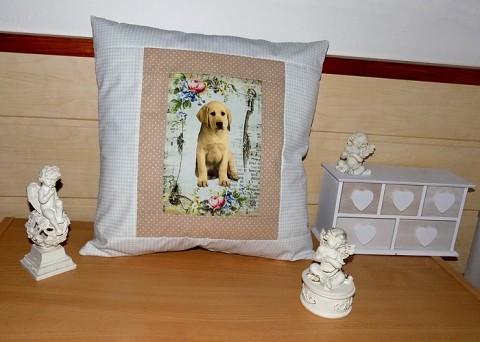 Povláček se štěňátkem labradora pes pejsek polštářek romantika štěně povlak handmade štěňátko labrador vintage styl povláček 