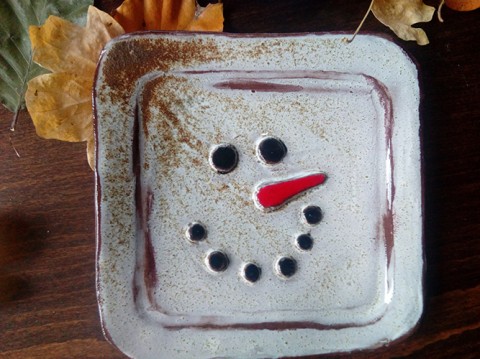 Vánoční tácek Sněhulák dekorace vánoce vánoční keramický sněhulák cukroví talířek servírovací 