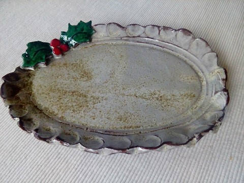 Miska ovál - Milá vánoční červená dekorace dárek vánoční keramická cukroví talířek 