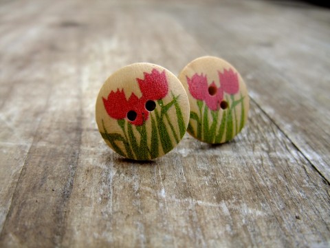 Knoflíkové náušnice - tulipány náušnice jarní jaro knoflík 