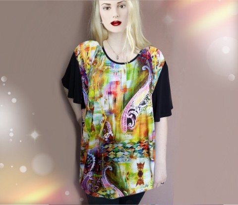 TRIČKO S BAREVNÝM PŘEDNÍM DÍLEM halenka triko xxxxl xxxl pestré tričko baculky multicolor abstract boubelky nadměrky 