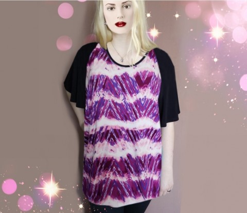 TRIČKO RŮŽOVÝ VZOR pestrobarevné tunika halenka triko xxxl pink tričko růžové xxl raglán baculky chevron boubelky nadmerne pestry cik-cak vzor 