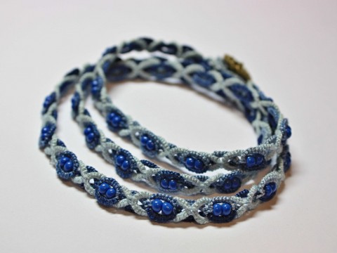 Náramek - modrý šperk šperky náramek krajka náramky frivolitky 