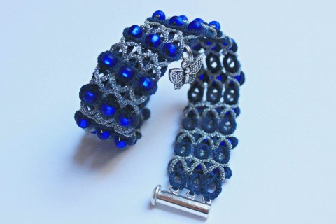 náramek modrý s motýlkem šperk šperky náramek krajka náramky frivolitky 