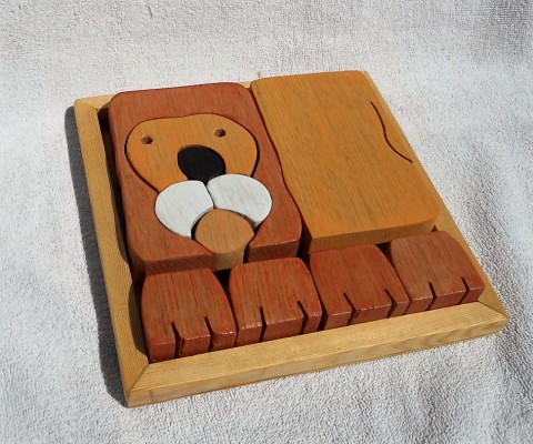 LVÍ BRÁNA dřevěná děti hračka puzzle kostky lev skládačka waldorf montessori 
