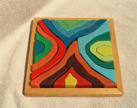 ŽIVLY dřevěná děti hračka puzzle kostky lev skládačka živly waldorf montessori grimms 