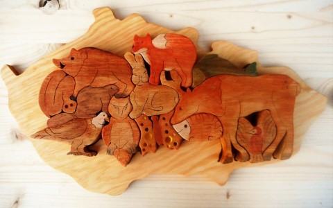 Puzzle MAPA ČR se zvířaty dřevěná děti hračka puzzle kostky lev mapa skládačka waldorf montessori 