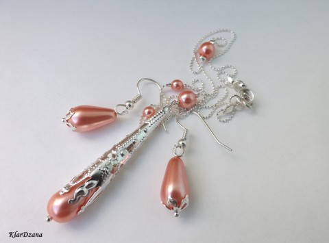 Souprava Julia růžová náhrdelník náušnice růžová elegantní sada jemná řetízek stříbrná perle voskované filigrán romantická pastelová 