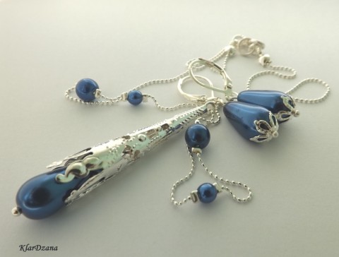 Souprava Julia tmavomodrá náhrdelník náušnice modrá elegantní sada tmavě jemná řetízek stříbrná perle voskované filigrán romantická tmavomodrá 