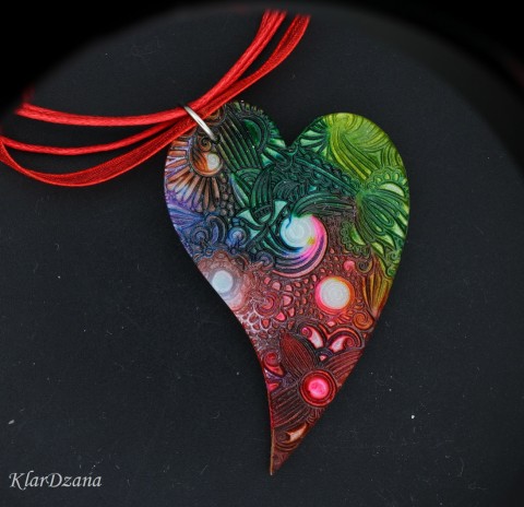 Náhrdelník Myriade srdce červená srdce zelená perleťová polymery třpytivá pestrobarevný květinový polymerové hmoty 