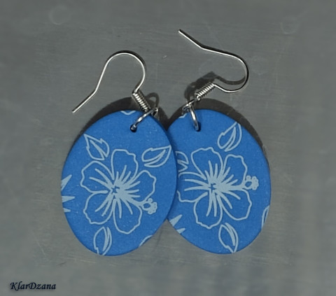 Náušnice Floral Blue oválky náušnice fimo potisk květinový oválné polymerové hmoty středně modrá 