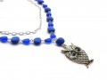 Modrý dlouhý náhrdelník se sovou