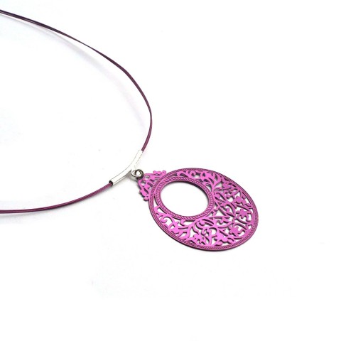 Růžovofialový kroužek - náhrdelník kruh růžová ornament kolečko kruhové kolo fuchsiová ornamenty fuchsie geometrie vějíř dovolená vějířky fuchsiové vějířek vějíře fuchsiový růžové růžový kolečkové 