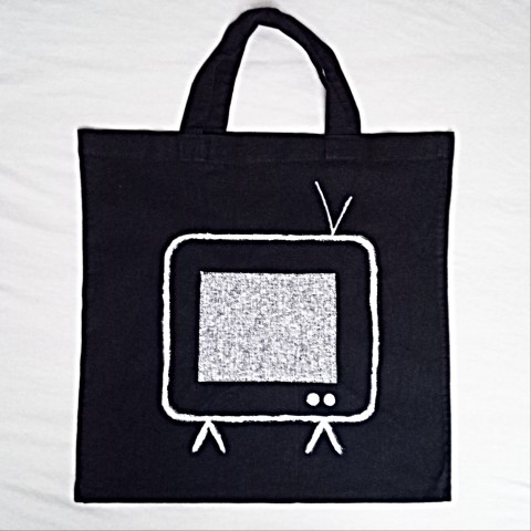 Závada není na vašem přijímači taška retro plátěná nákupka vtip televize plátěnka skladná na nákup skladnost černá taška černobílá taška taška s krátkými uchy obrazovka vtipná taška retro televize porucha chyba zrnění taška s televizí 
