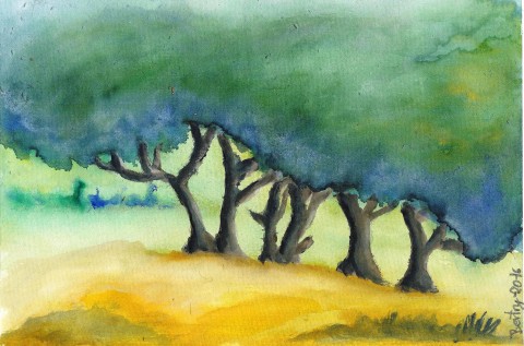 Pastvina louka krajina stromy akvarel pastvina 