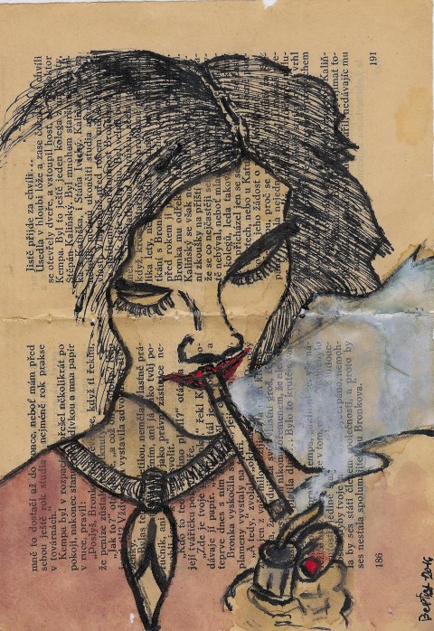 Femme Fatale cigareta obraz malba žena obrázek dívka kresba úsměv 