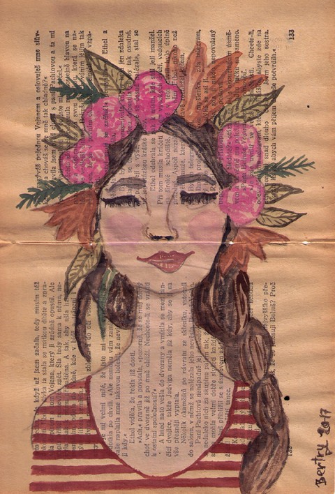 Květinová obraz malba květy květiny žena obrázek kniha dívka kresba úsměv akvarel 