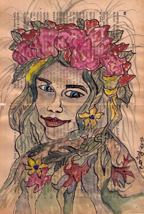 Vykvetlá obraz malba květy květiny žena obrázek kniha dívka kresba úsměv akvarel 