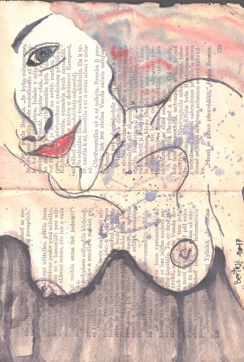 Duhové vlasy vlasy žena akt touha dívka duha nahá akvarel nahota prsa perokresba ňadra 
