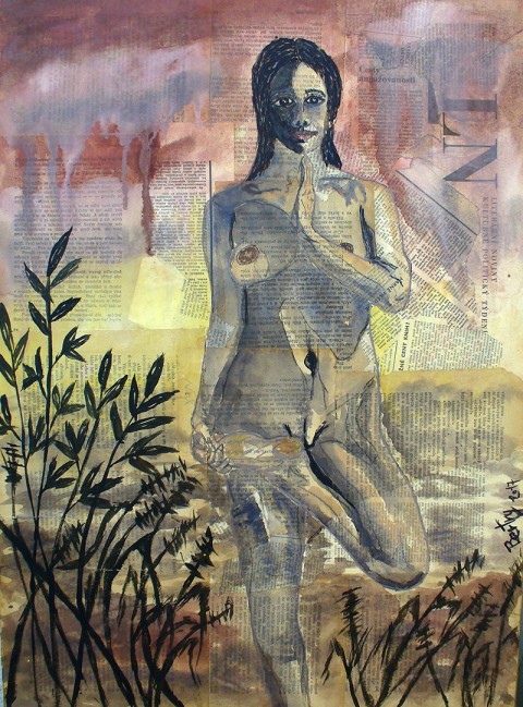 Druhý břeh voda žena rostliny akt touha dívka červánky nahá akvarel nahota 