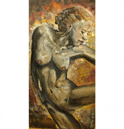 Žár ohně obraz oheň malba žena akt touha dívka olej žár olejomalba tvář nahá tělo prsa pupík svlečená ňadra bradavky 