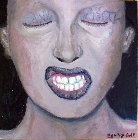 Vřískot portrét obraz olej pusa zuby olejomalba křik nos výkřik rty ústa vřískot křičící 