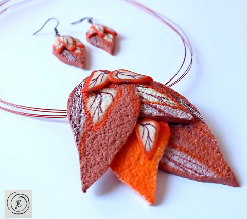 Barvy podzimu šperk náhrdelník náušnice podzim list sada fimo zahrada oranž 