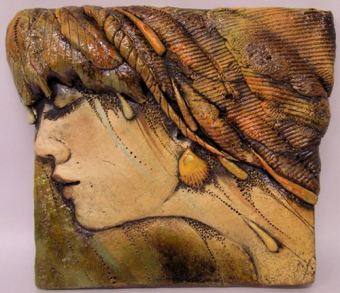 Keramická kachle - malá dekorace portrét keramika žena umění kachle horalek 