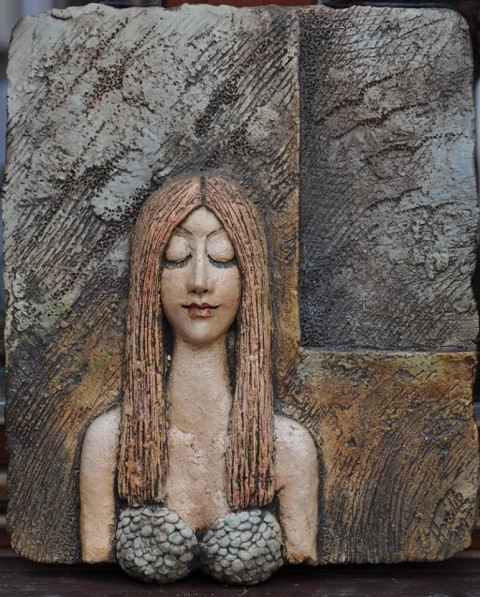Keramický obraz - Zasněná dekorace portrét obraz keramika žena umění sen horalek zasnena divka 