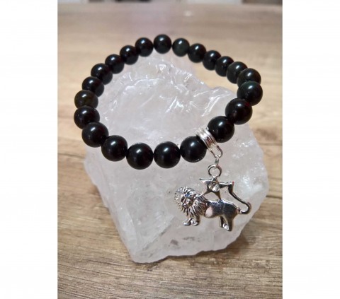 Náramek znamení zvěrokruhu Lev šperk kámen polodrahokam náramek ručně kov korálky ruční lev minerál onyx znamení znak obsidián zvěrokruh symbol minerály handmade pruženka krční čakra návlekový 