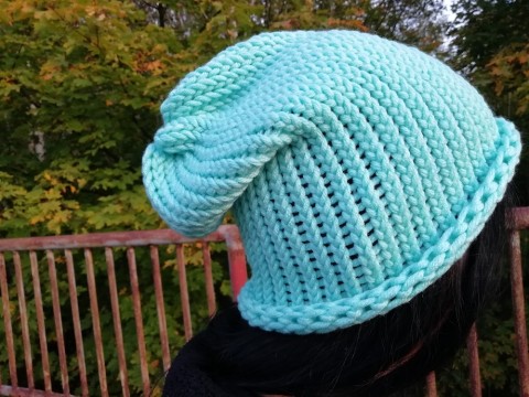 Pletená čepice 2v1 - mentolová dárek zima žena zimní teplá muž 