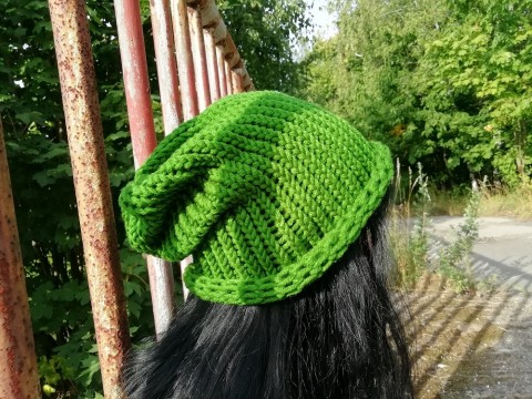 Pletená čepice 2v1 trávově zelená dárek zima žena zimní teplá muž 