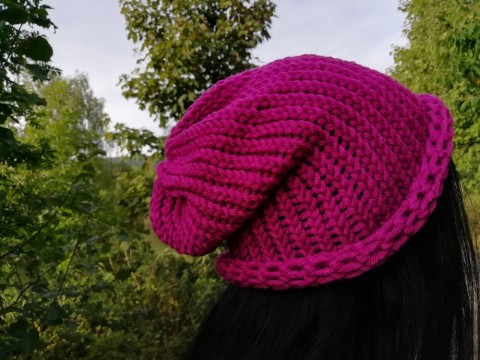Pletená čepice 2v1 - purpurová dárek zima žena zimní teplá muž 