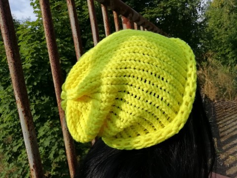 Pletená čepice 2v1 neon-žlutá dárek zima žena zimní teplá muž 