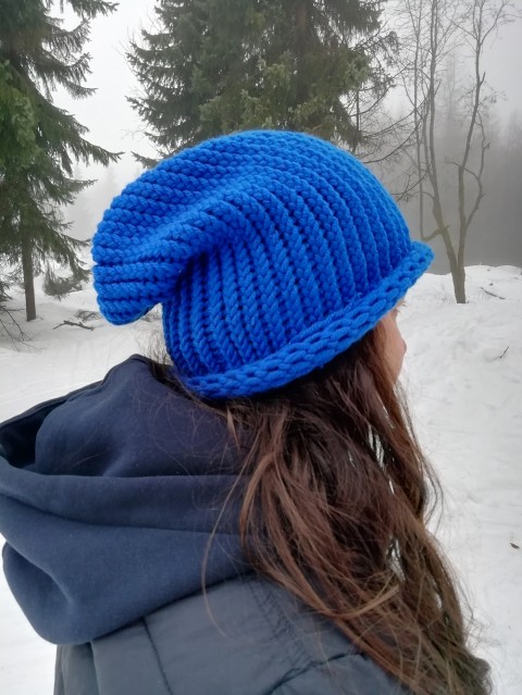 Pletená spadlá čepice (neon-modrá) dárek zima žena zimní teplá muž 
