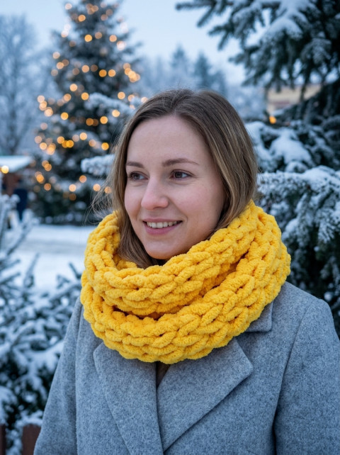 Měkký pletený nákrčník puffy žlutá dárek zima šála zimní měkoučký teplo zachumlání tunel 