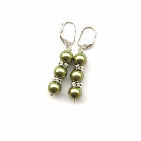 Perly Swarovski olivové zelená náušnice stříbrná stříbro olivová rondelky perly swarovski křišťálové perly 