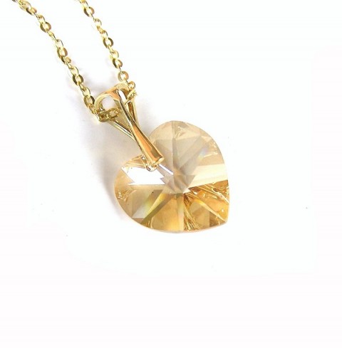 Béžové srdíčko Swarovski náhrdelník přívěsek srdce zlatá béžová řetízek swarovski stříbro golden shadow 