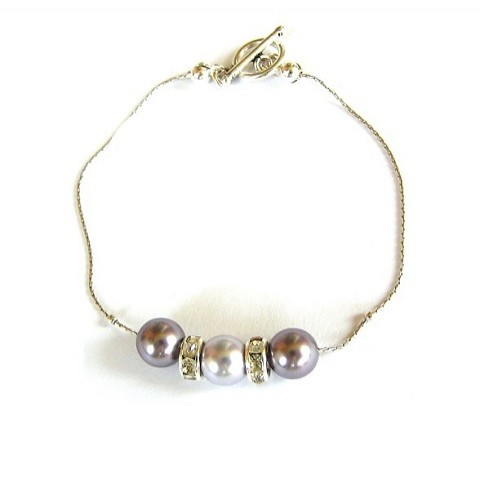 Náramek s perlami Swarovski náramek fialová swarovski stříbrná stříbro perly 