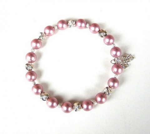 Růžové perly Swarovski se stříbrem náramek růžová luxusní swarovski stříbrná stříbro perly 
