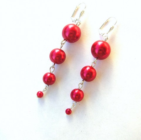 Červené perličky červená náušnice visací dlouhé voskovky voskové perly 