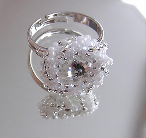 Sněhová vločka prsten bílá swarovski svatební čirá romantický 