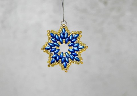 Půlnoční hvězda - ozdoba korálky modrá zlatá vánoční hvězda zimní hvězdička vločka tmavě modrá 