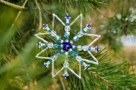 Sněhová královna - vločka, dekorace originální zima modrá bílá vánoční hvězda bílé modré zimní ledové hvězdička vločka sněhové zmrzlé 