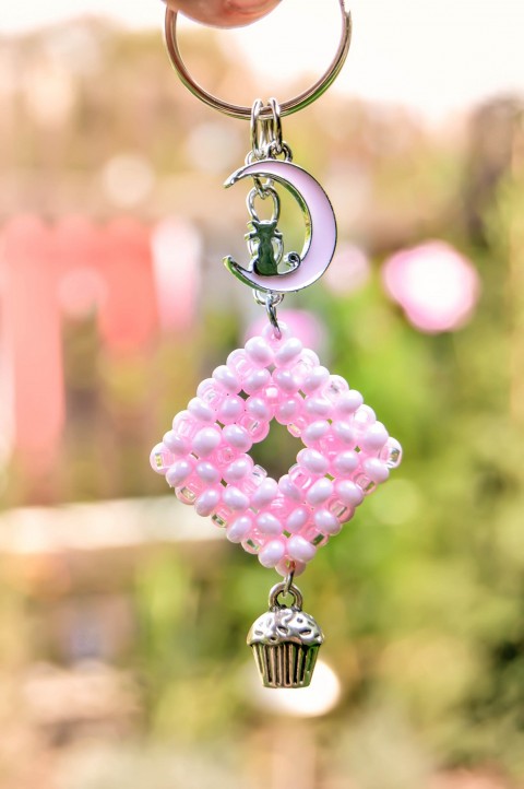 Sweet cupcake - přívěšek na klíče.. korálky korálek růžová růžové rů 