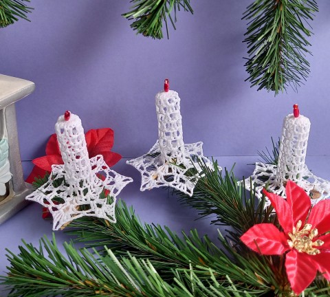 Háčkovaná svíčka, menší dekorace koule svíčka háčkovaná vánoční ozdoba háčkované baňky koulička stromeček prostorová kouličky baňka 