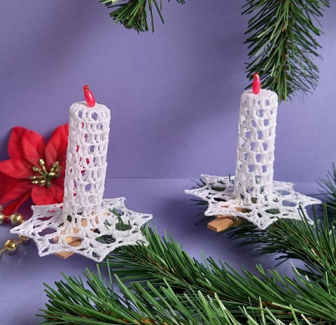Háčkovaná svíčka, větší dekorace koule svíčka háčkovaná vánoční ozdoba háčkované baňky koulička stromeček prostorová kouličky baňka 