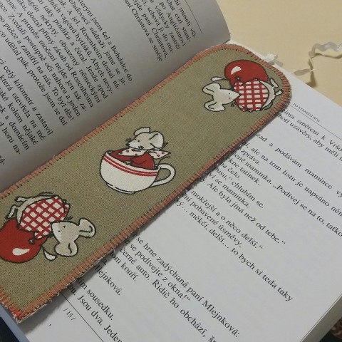 záložka s myškou textilní záložka do knížky s len 